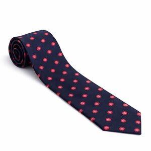 Brooks Brothers Navy Silk Tie with Red Floral Pattern 61x3.75 Made in USA